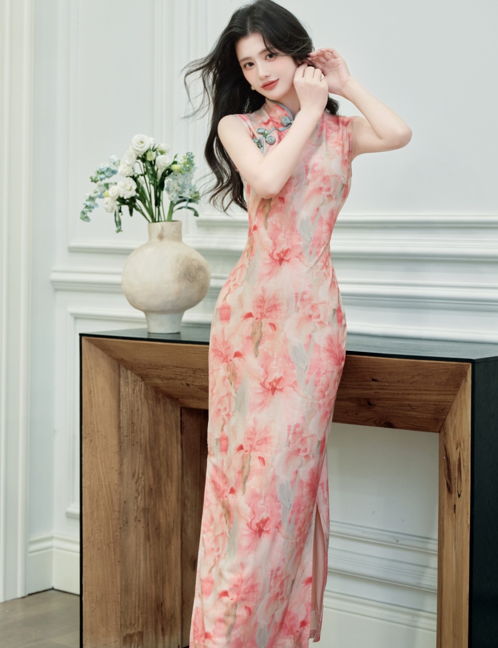 Chinese style cheongsam maiden dress 2pcs set