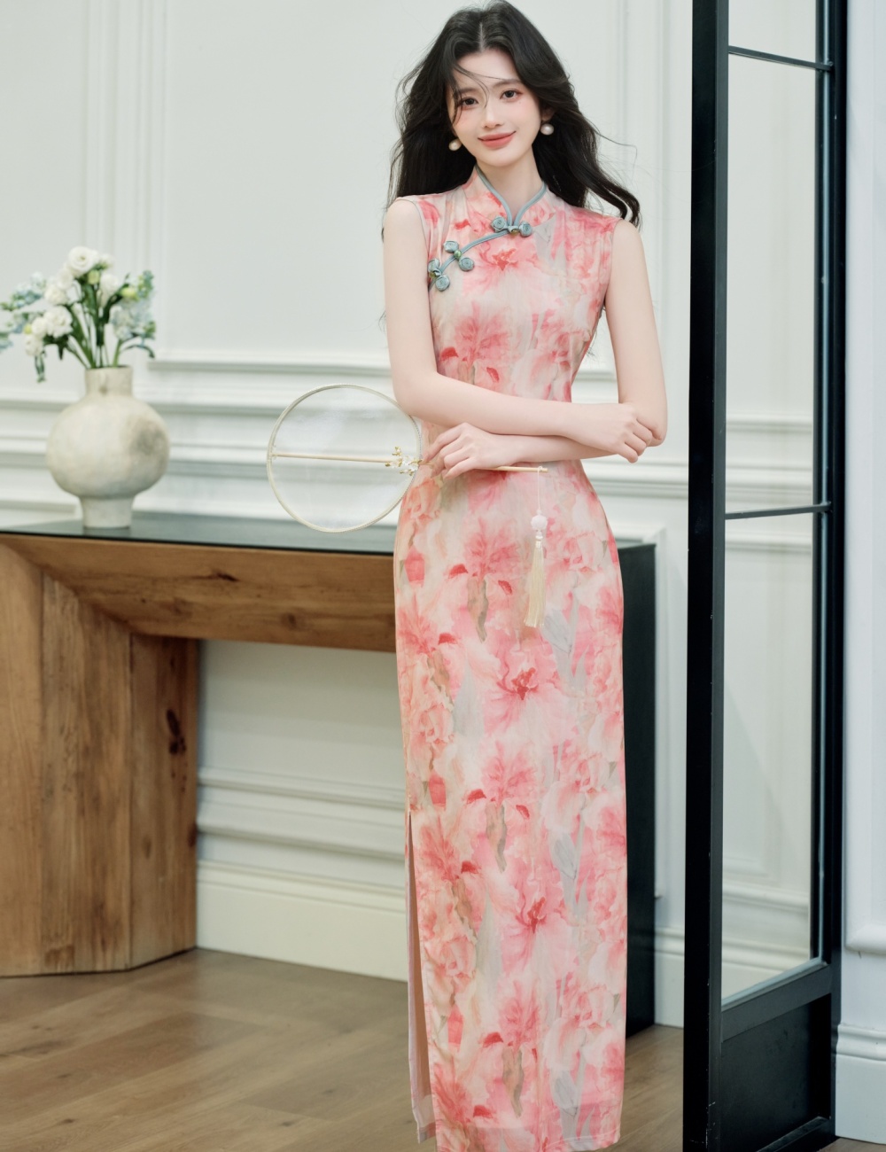 Chinese style cheongsam maiden dress 2pcs set