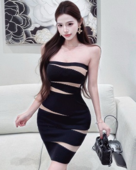 Splice sleeveless dress black enticement T-back for women