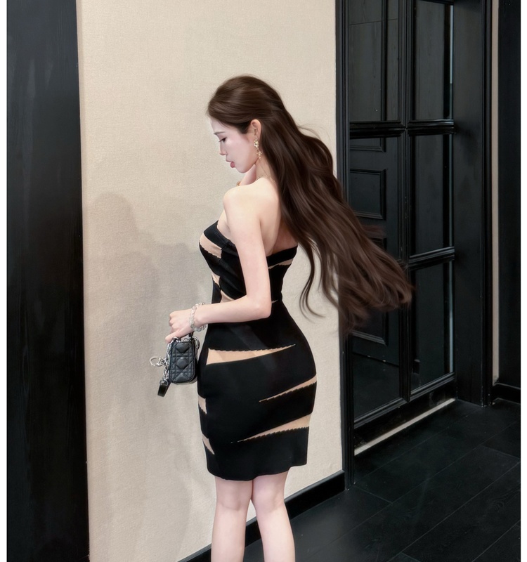 Splice sleeveless dress black enticement T-back for women