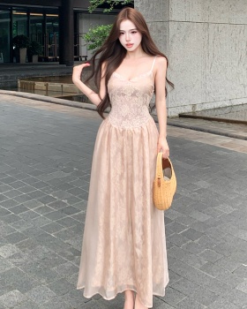 Tender long dress vacation strap dress for women