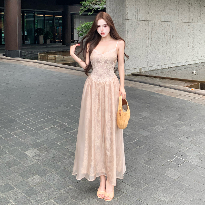 Tender long dress vacation strap dress for women