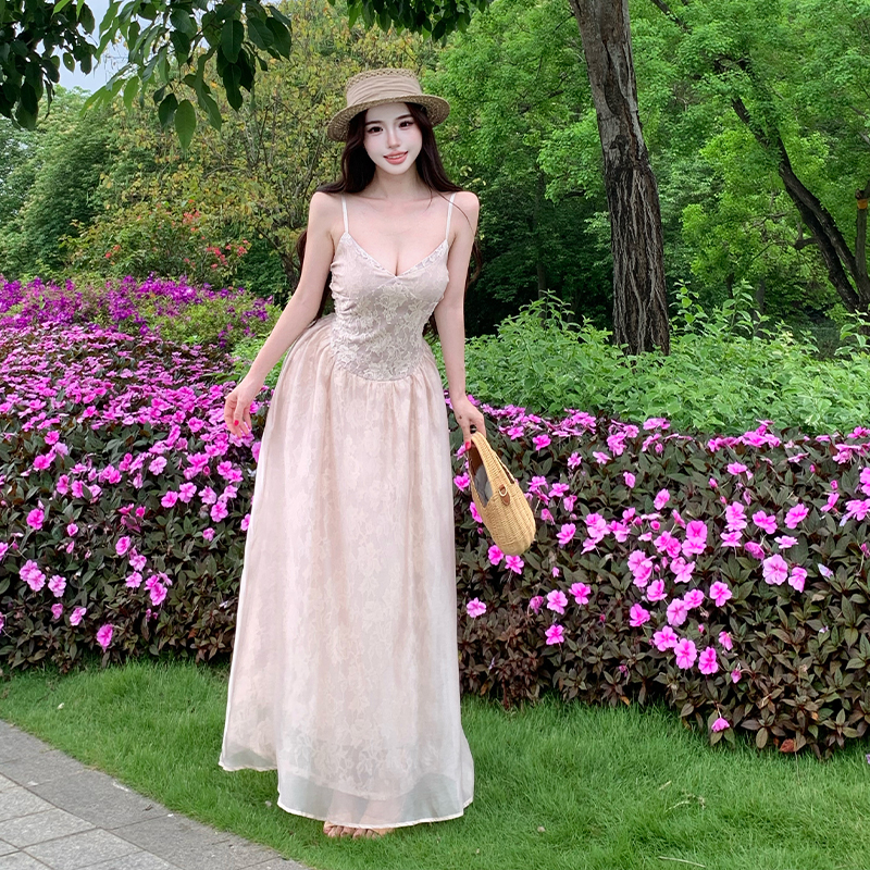 Tender long dress vacation strap dress for women