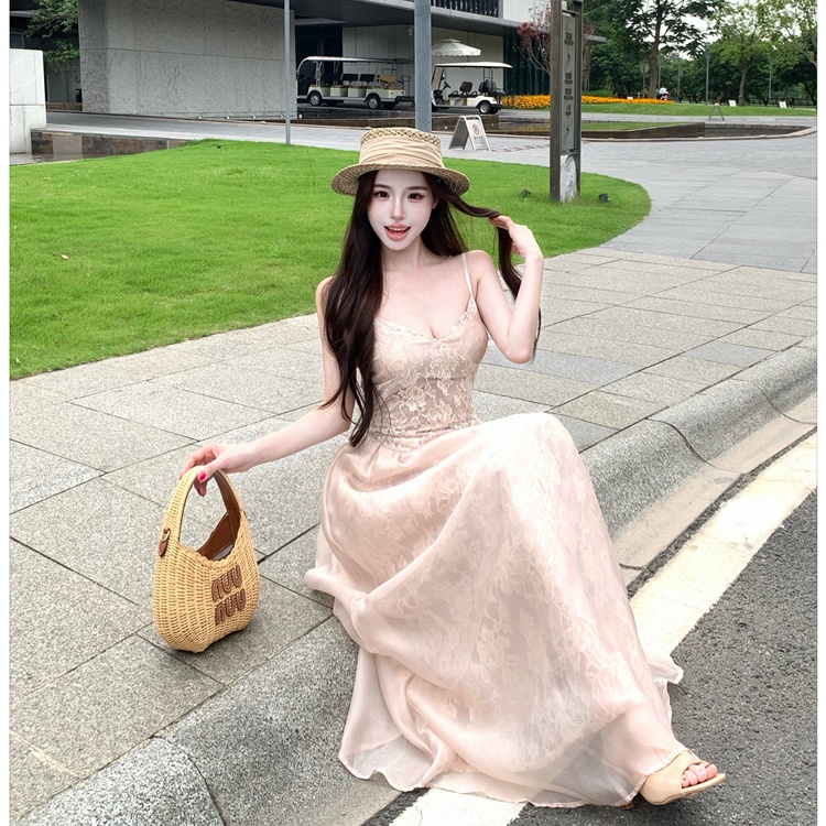 Tender long dress vacation strap dress for women