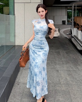 Flocking summer long dress tender dress for women