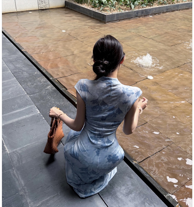 Flocking summer long dress tender dress for women
