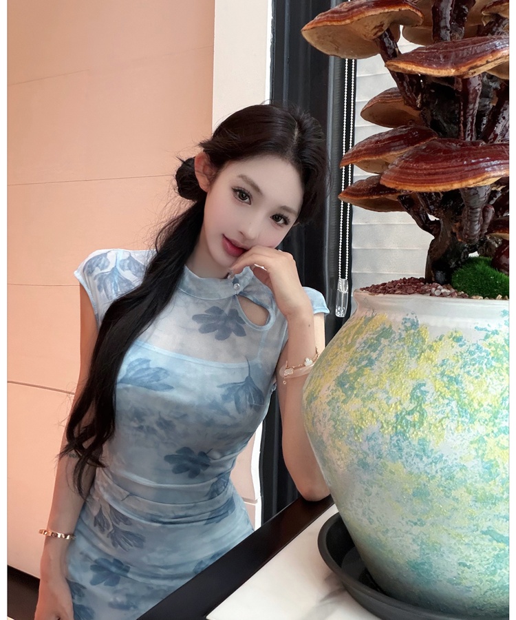 Flocking summer long dress tender dress for women