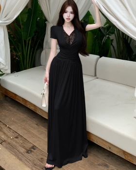 Summer niche sexy dress splice lace long dress for women