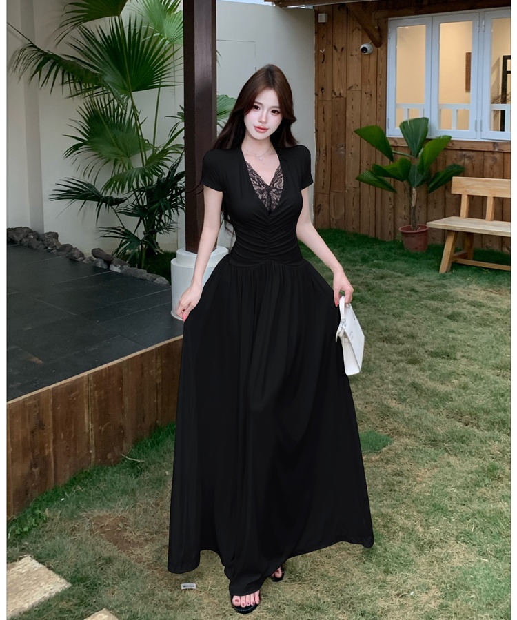 Summer niche sexy dress splice lace long dress for women