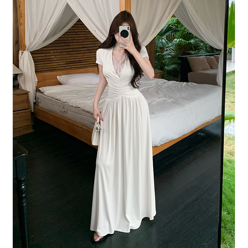 Summer niche sexy dress splice lace long dress for women