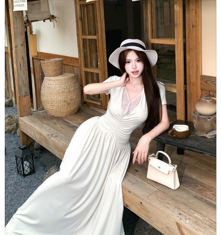 Summer niche sexy dress splice lace long dress for women