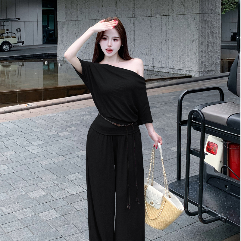 Lazy show high tops summer wide leg pants 3pcs set
