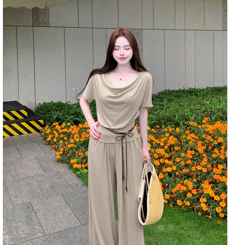 Lazy show high tops summer wide leg pants 3pcs set