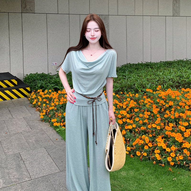 Lazy show high tops summer wide leg pants 3pcs set