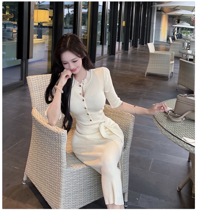 Pit stripe pinched waist long dress slim dress for women