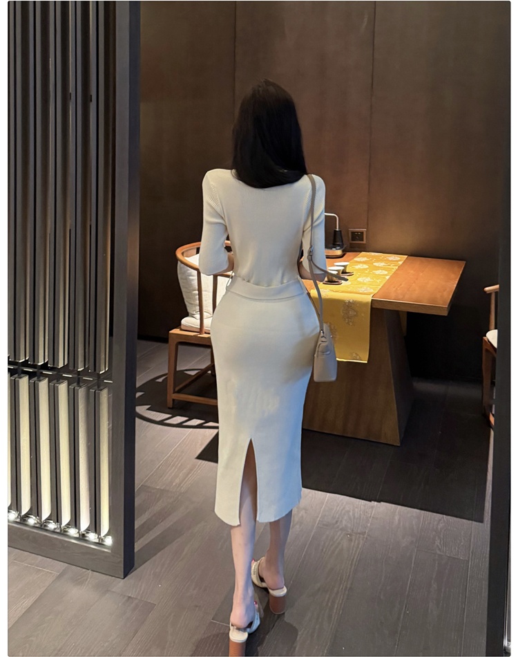Pit stripe pinched waist long dress slim dress for women