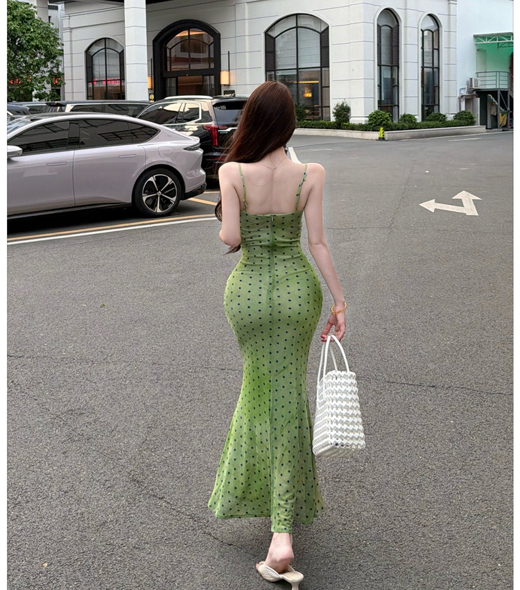 Polka dot slim long dress France style dress for women