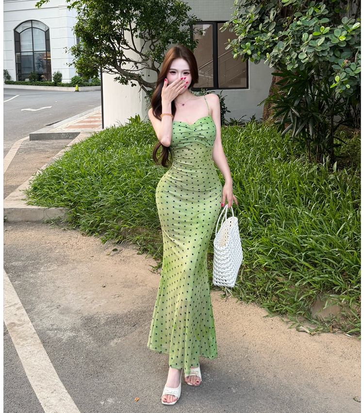 Polka dot slim long dress France style dress for women
