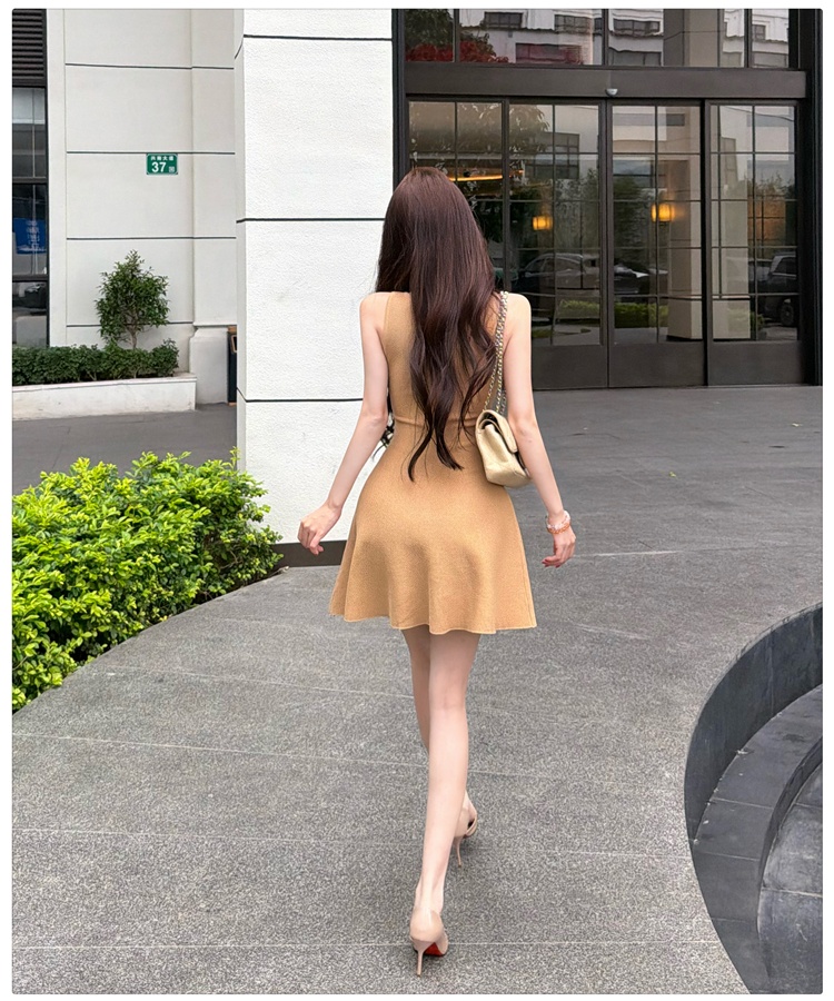 Was white A-line summer dress slim knitted T-back