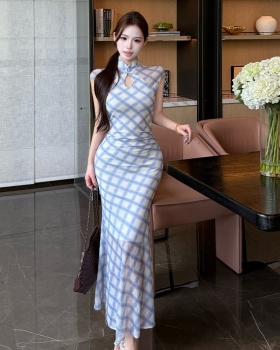 Slim summer cheongsam plaid temperament dress for women