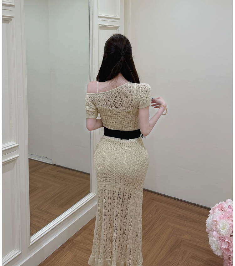 Slim bow long dress tender temperament dress 2pcs set