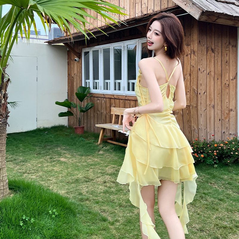 France style irregular dress streamer flowers T-back