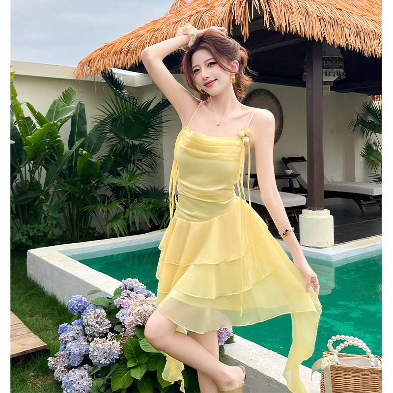 France style irregular dress streamer flowers T-back