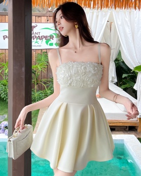 Sweet stereoscopic vacation T-back A-line niche sling dress
