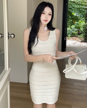 Stripe package hip sexy slim dress basis enticement knitted vest