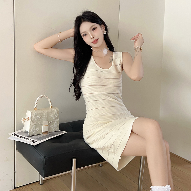 Stripe package hip sexy slim dress basis enticement knitted vest