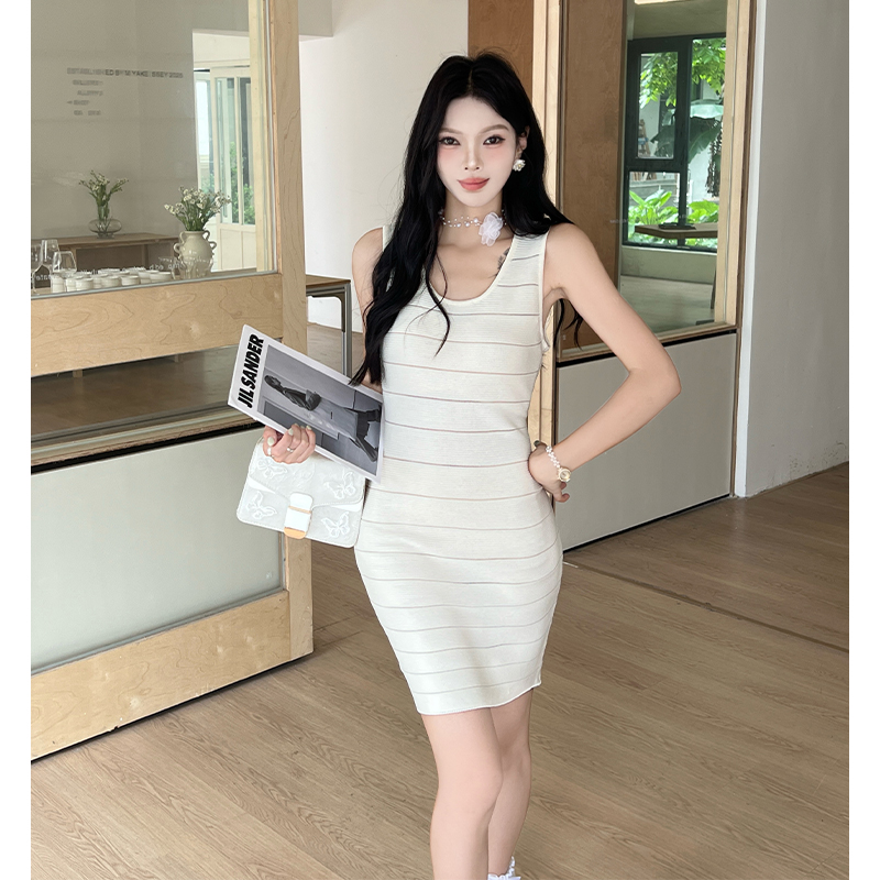 Stripe package hip sexy slim dress basis enticement knitted vest