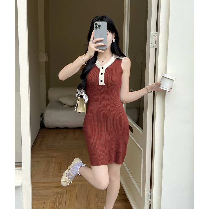 Korean style sleeveless T-back summer temperament dress