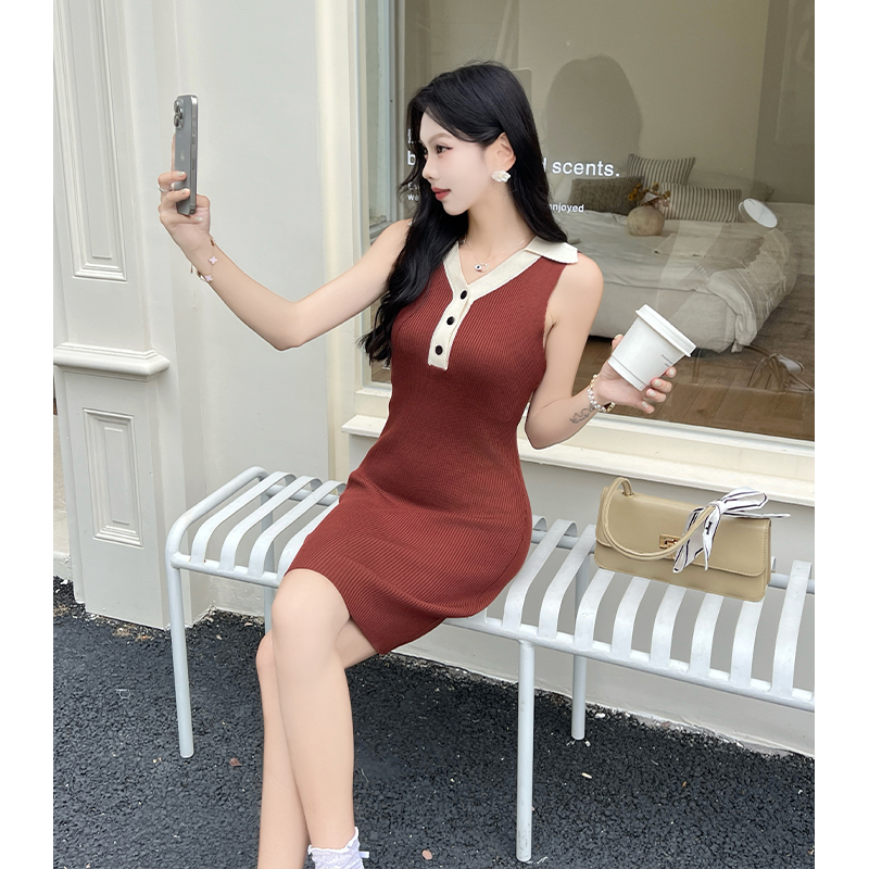 Korean style sleeveless T-back summer temperament dress