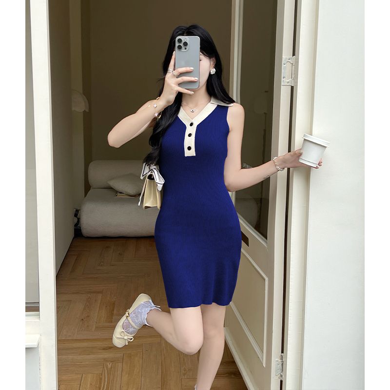 Korean style sleeveless T-back summer temperament dress