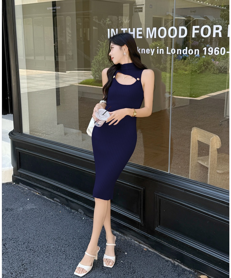Knitted enticement vest chest hollow long dress