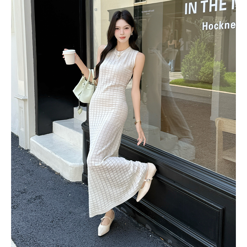 Sandy beach slim long dress knitted smock