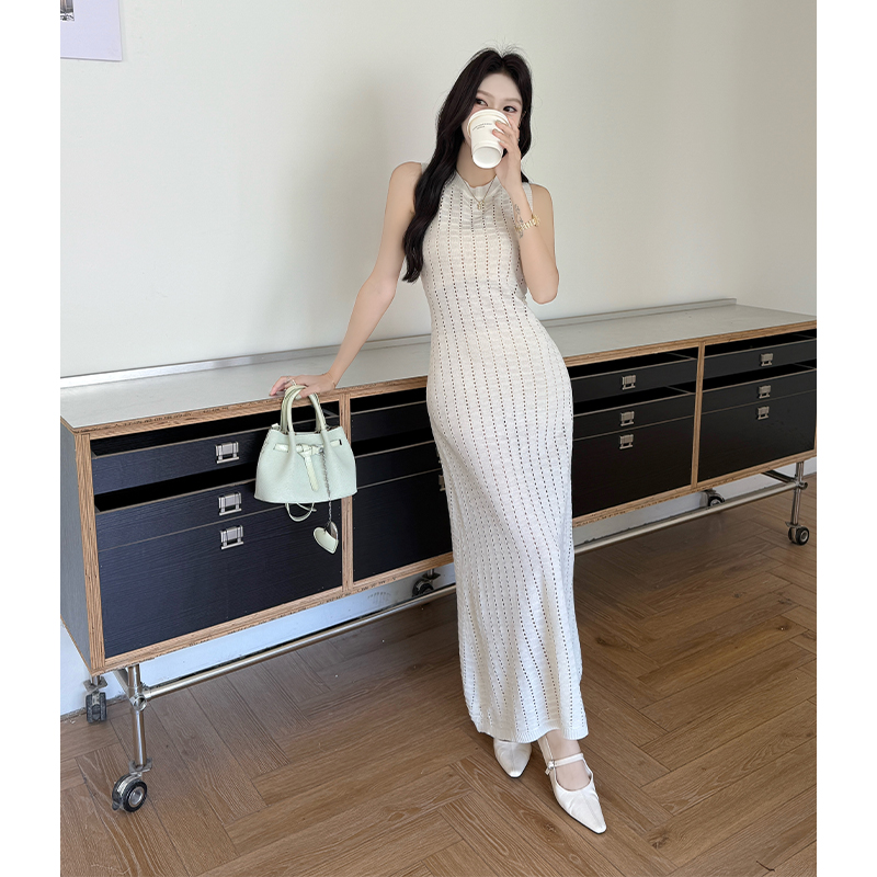 Sandy beach slim long dress knitted smock