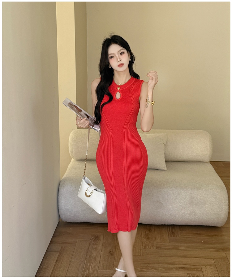 Bottoming long slim sleeveless temperament dress