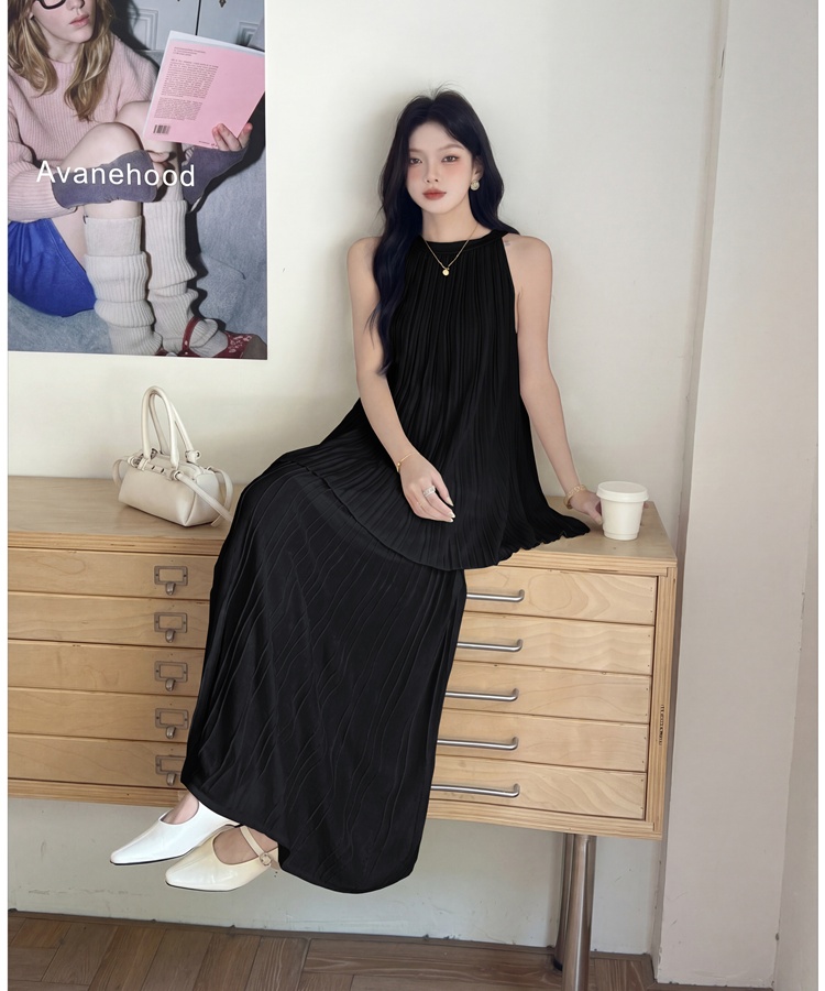 Korean style slim sweater fold long skirt a set