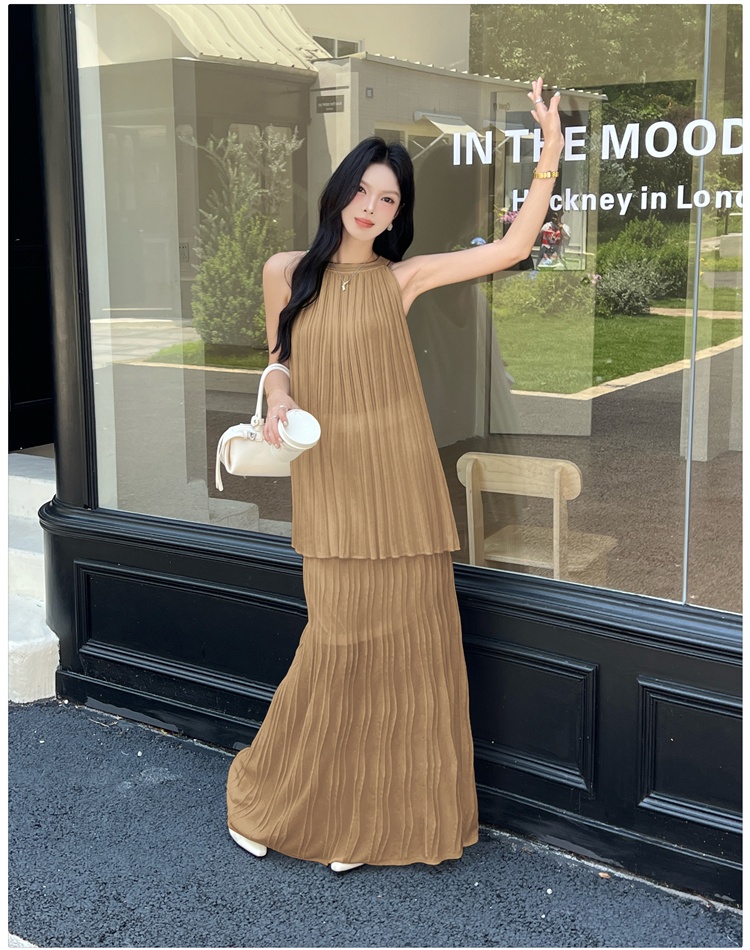Korean style slim sweater fold long skirt a set