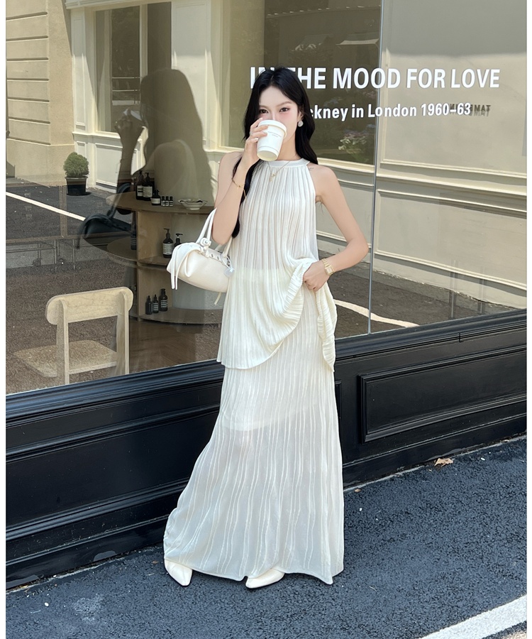 Korean style slim sweater fold long skirt a set