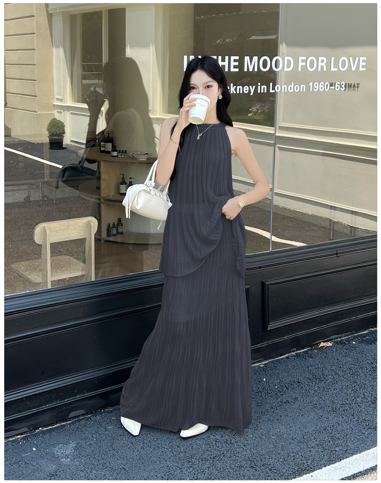 Korean style slim sweater fold long skirt a set