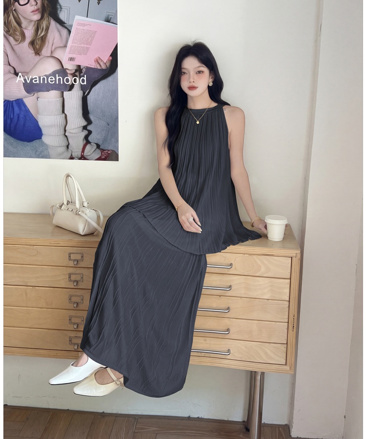 Korean style slim sweater fold long skirt a set