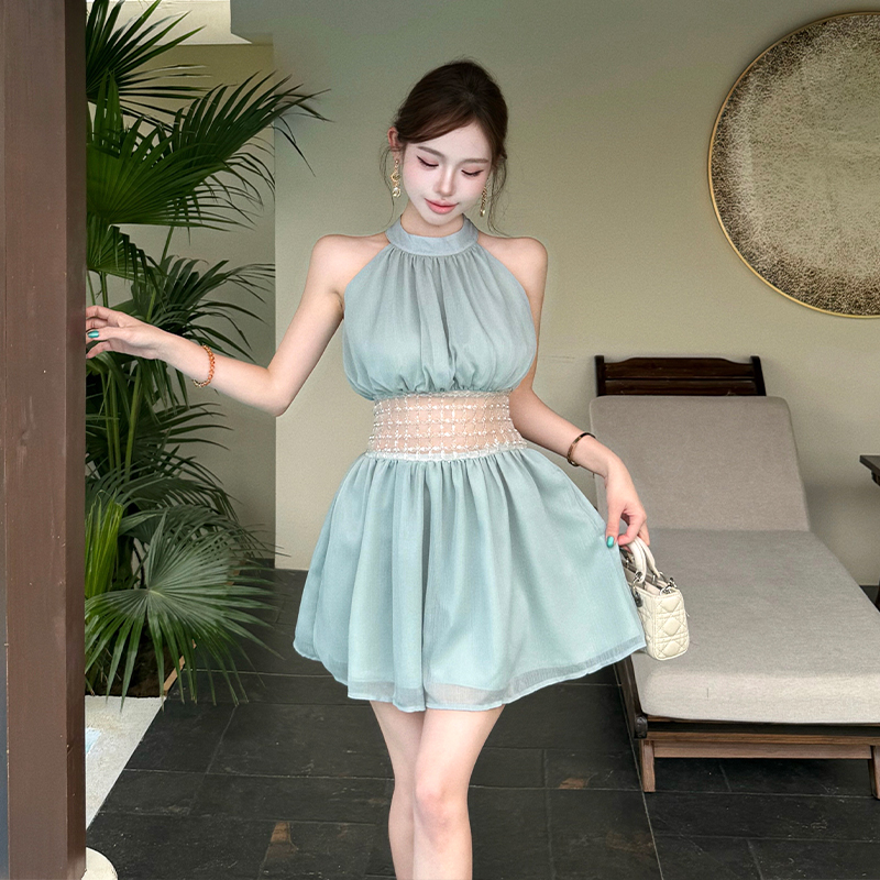 Sleeveless A-line dress halter summer T-back for women