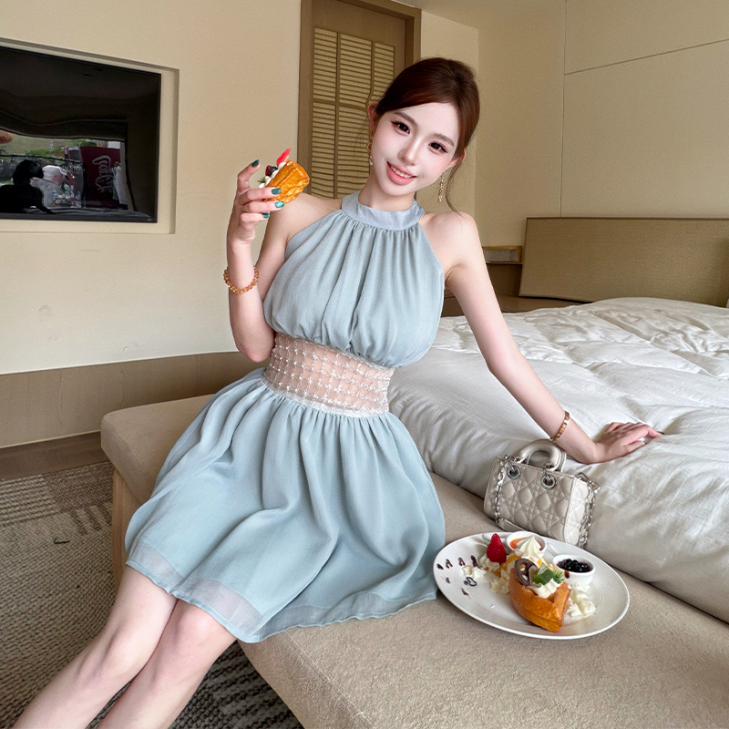 Sleeveless A-line dress halter summer T-back for women