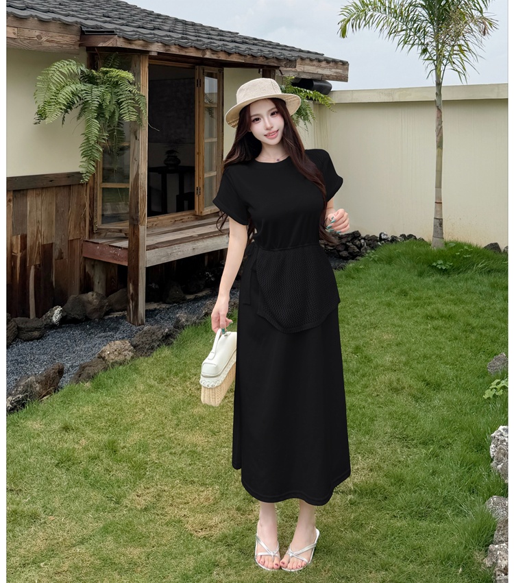Pseudo-two dress pinched waist T-shirt for women