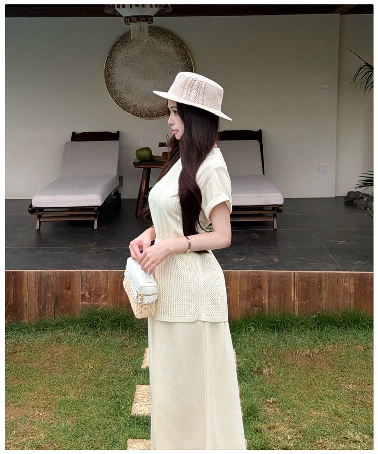 Pseudo-two dress pinched waist T-shirt for women