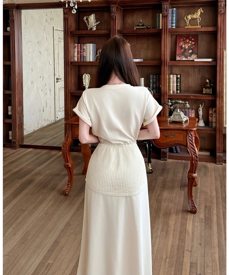 Pseudo-two dress pinched waist T-shirt for women