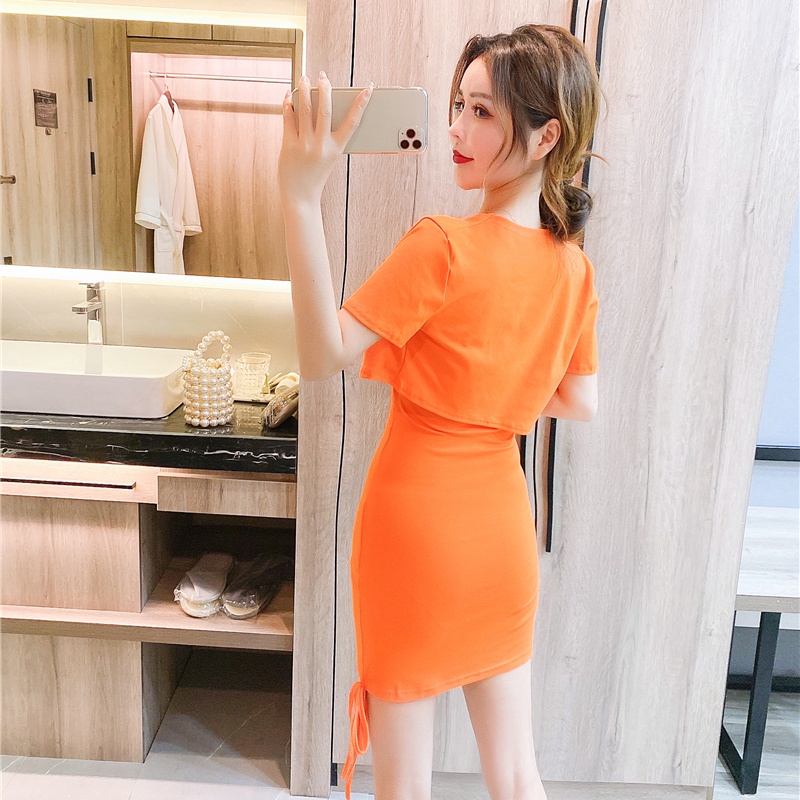Package hip short halter dress tight fashion slim tops a set