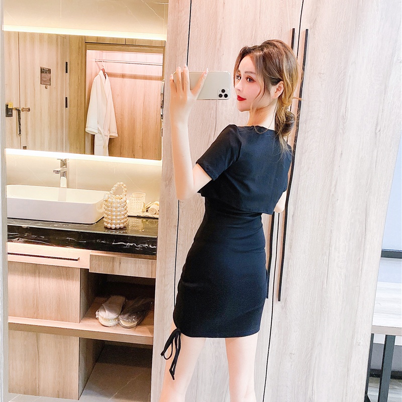 Package hip short halter dress tight fashion slim tops a set